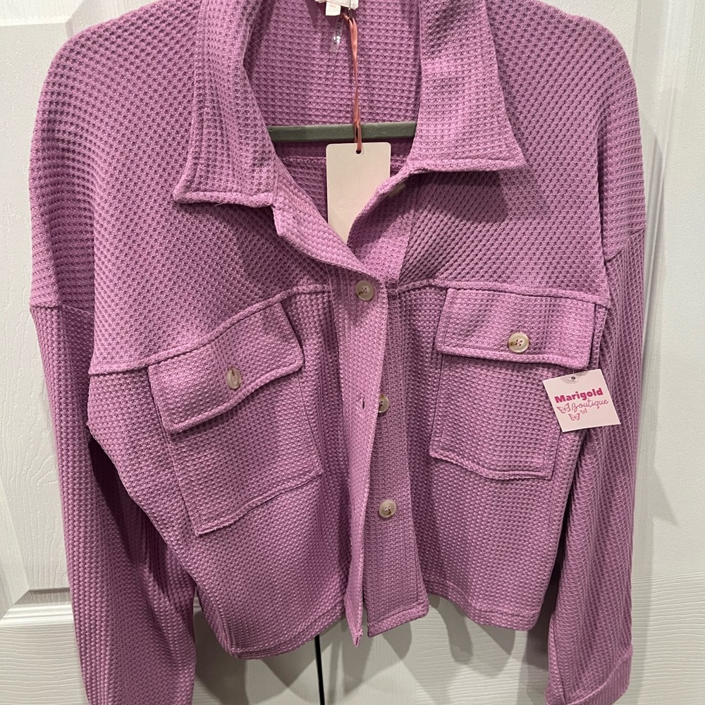 Entro Lavender Waffle Knit Cardigan